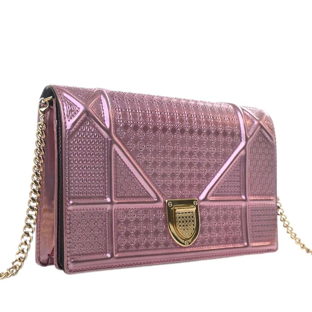 Dior Metallic Patent Microcannage Diorama Wallet on Chain Pink Leather Very good - Inside View