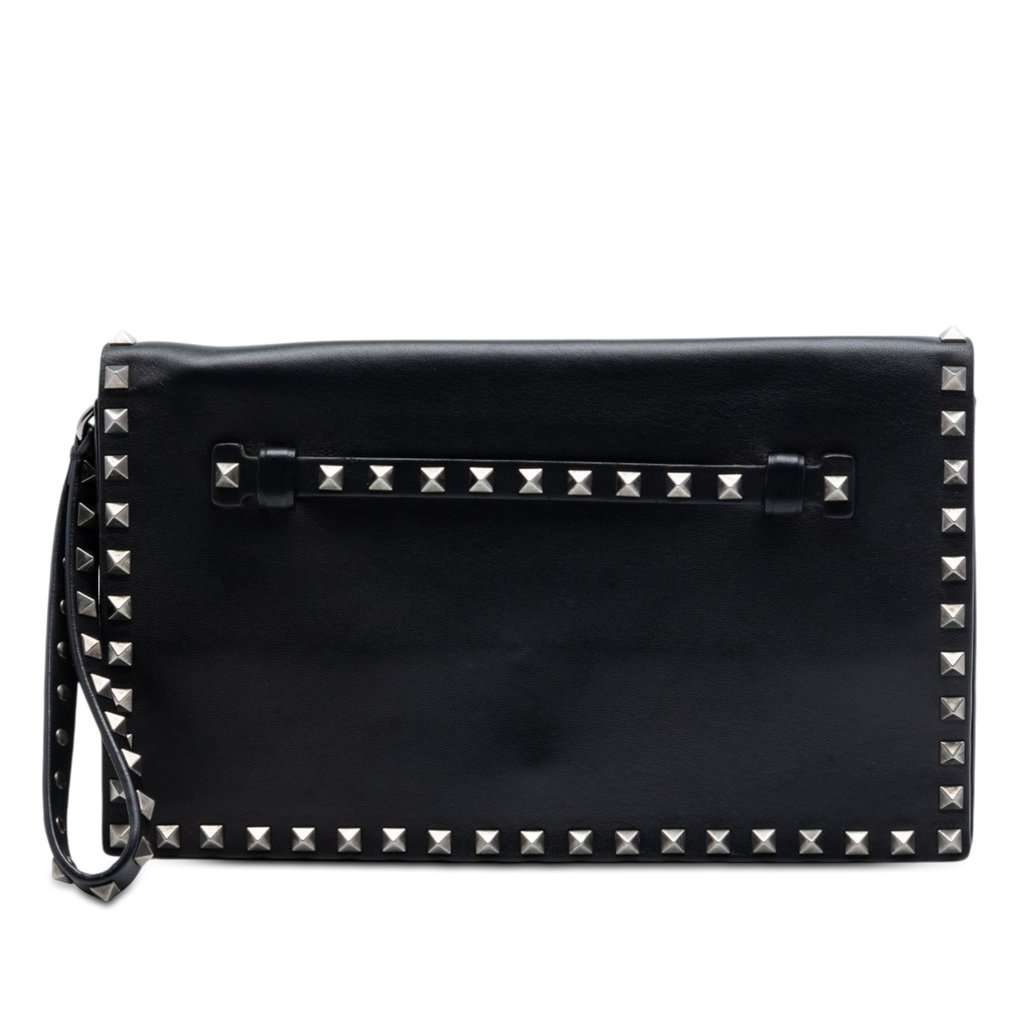 Valentino Nappa Rockstud Wristlet Clutch Black Leather Very good - Front View