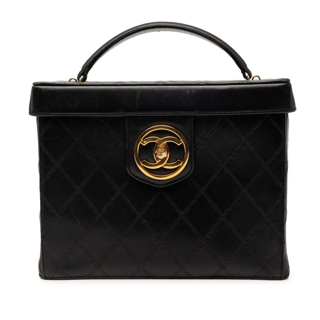 Chanel CC Stitched Calfskin Turnlock Vanity Case Black Leather Very good - Front View