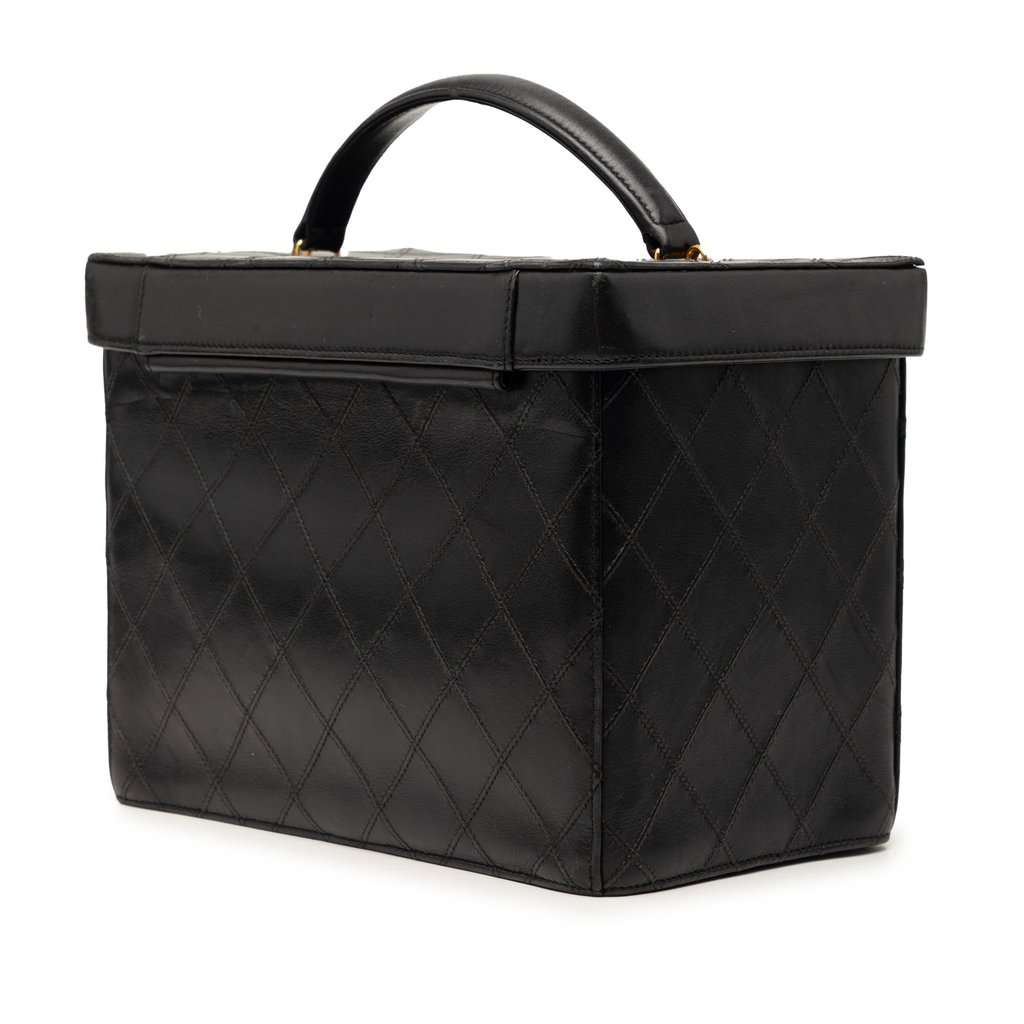 Chanel CC Stitched Calfskin Turnlock Vanity Case Black Leather Very good - Back View