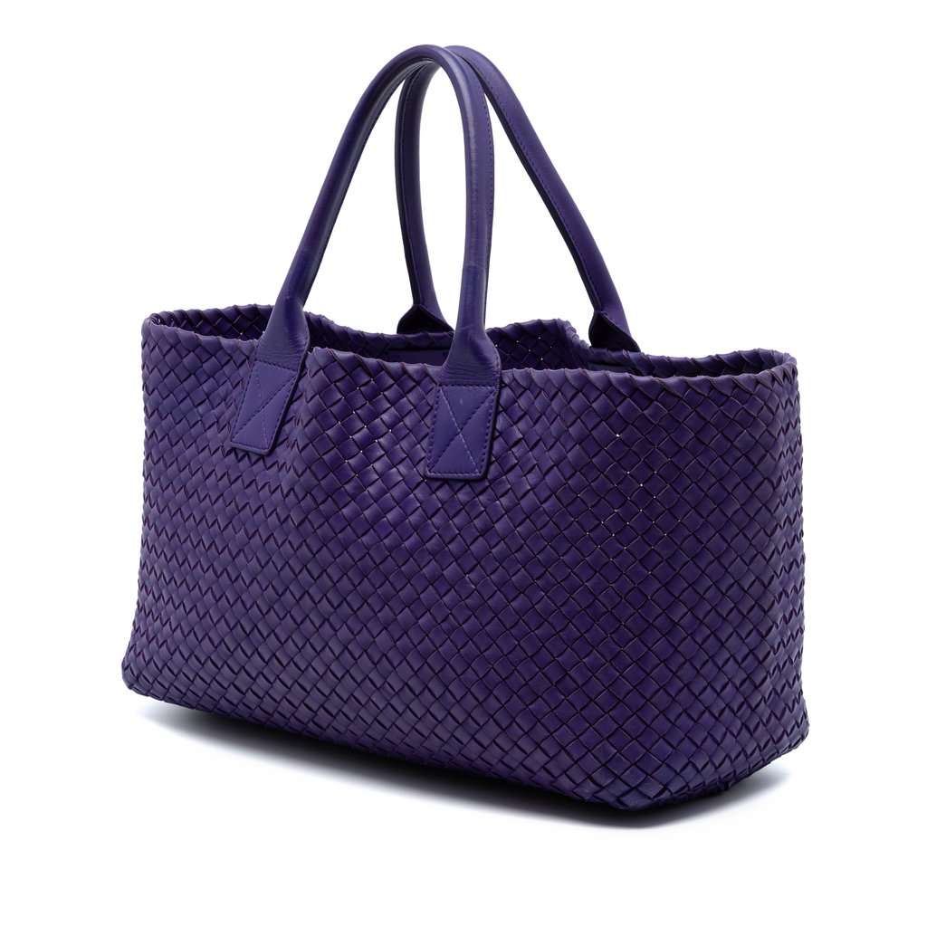 Bottega Veneta Medium Lambskin Intreccio Cabat Tote Purple Leather Very good condition - Back View
