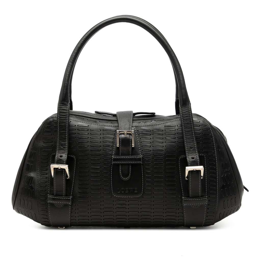 LOEWE Embossed Leather Senda Handbag Black Leather Very good - Front View