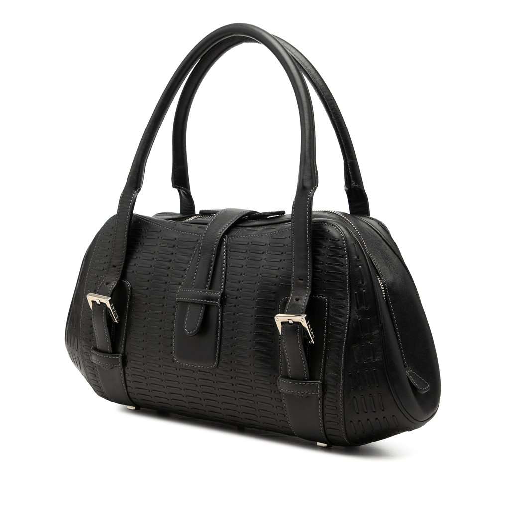 LOEWE Embossed Leather Senda Handbag Black Leather Very good - Back View