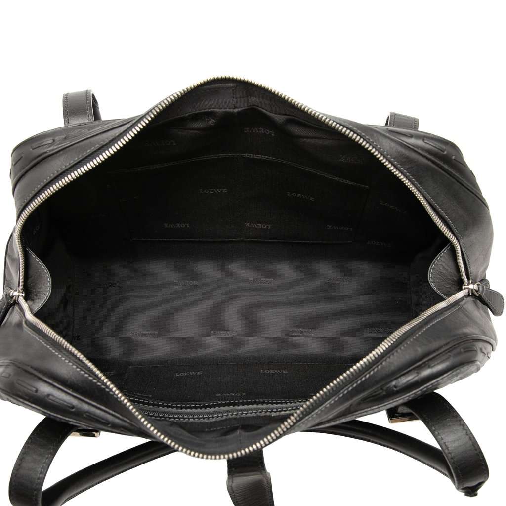 LOEWE Embossed Leather Senda Handbag Black Leather Very good - Model View