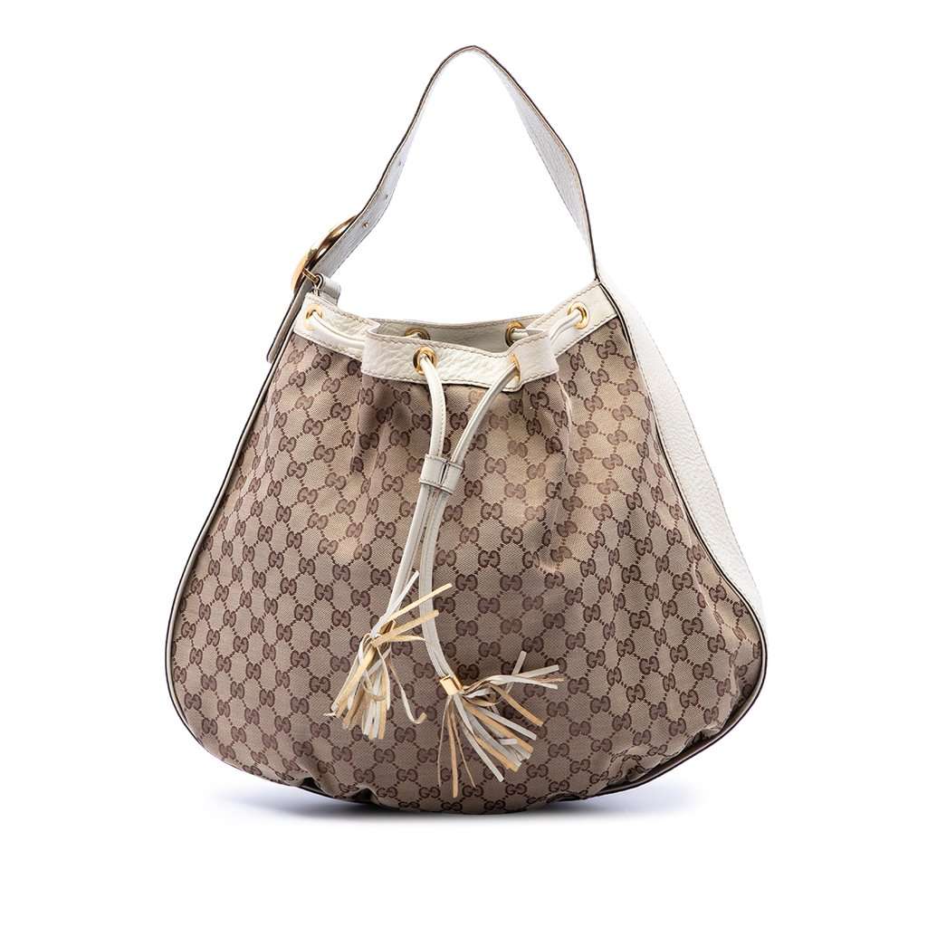 Gucci GG Canvas Interlocking Icon Drawstring Hobo Beige Very good condition - Front View