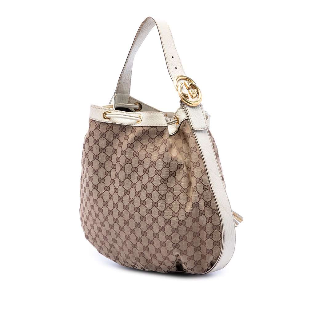 Gucci GG Canvas Interlocking Icon Drawstring Hobo Beige Very good condition - Back View