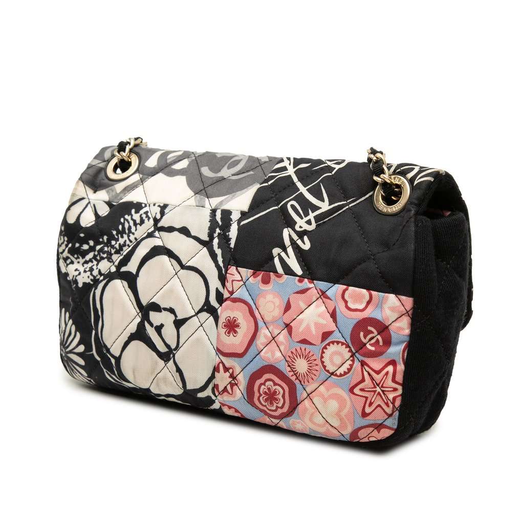 Chanel Mini Rectangular Printed Nylon and Jersey Patchwork Single Flap Black Very good condition - Back View