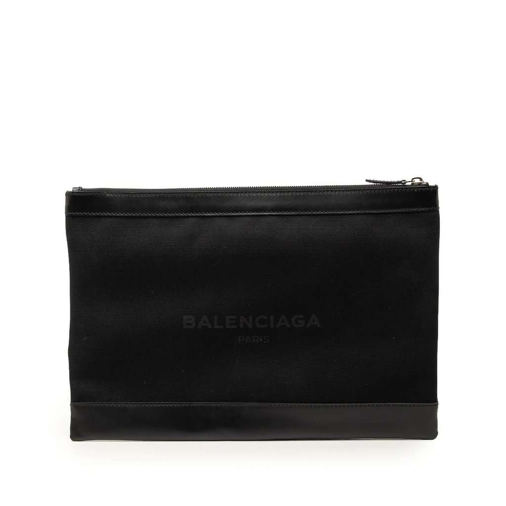 Balenciaga Canvas Navy Clip Clutch L Black Very good - Front View