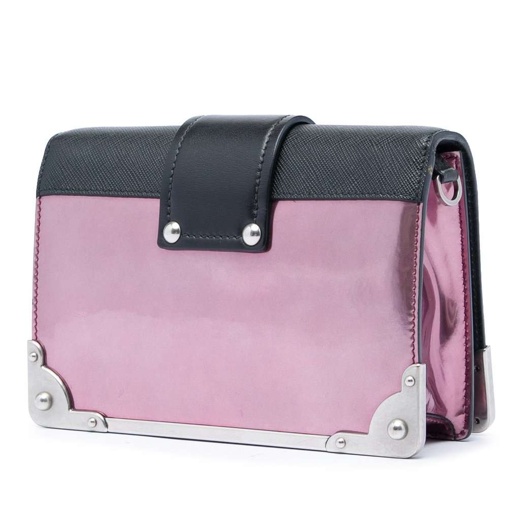 Prada Saffiano Trimmed Metallic Vitello Cahier Bag Pink Leather Very good - Back View