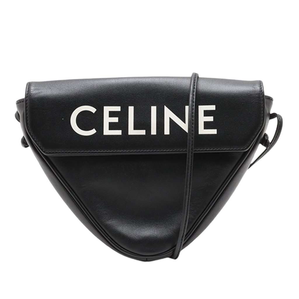 Celine Smooth Calfskin Logo Triangle Crossbody Black Leather Very good condition - Front View