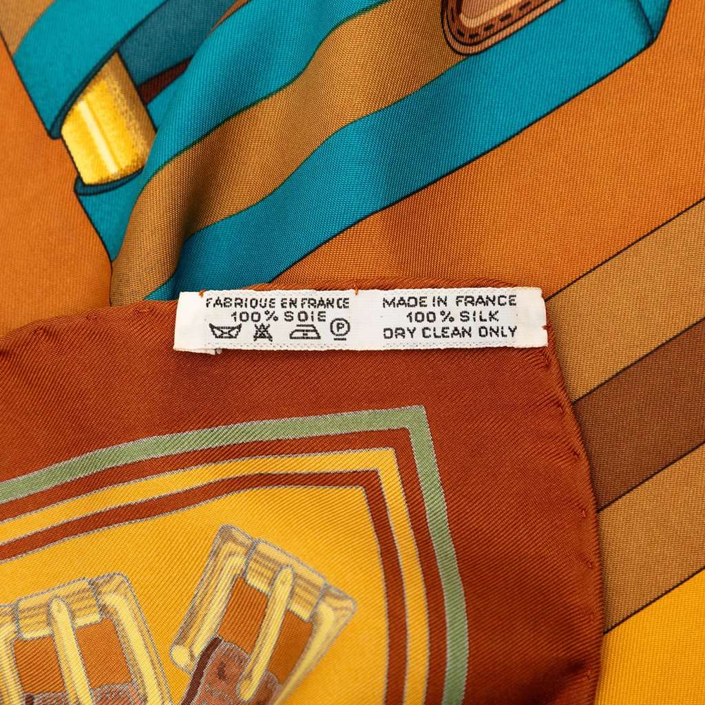 Hermès Les Sangles Silk Scarf 90 Brown Very good condition - Back View