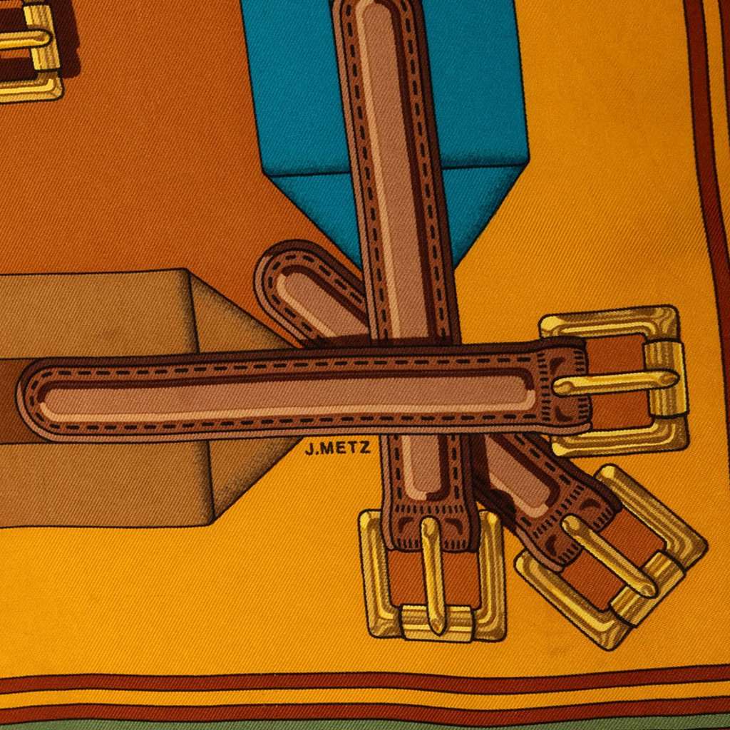 Hermès Les Sangles Silk Scarf 90 Brown Very good condition - Box View