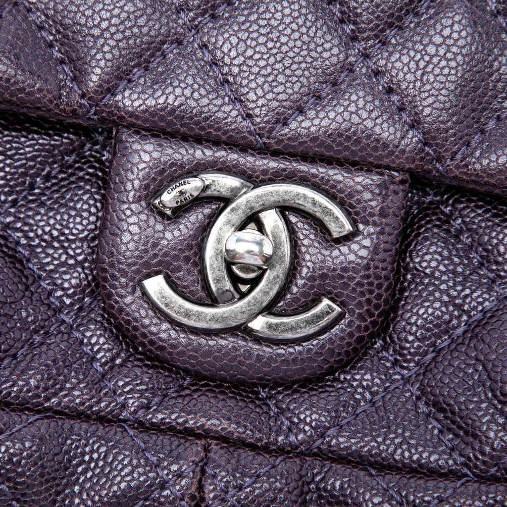 Chanel Medium Quilted Iridescent Caviar Easy Flap Purple Leather Very good - Box View