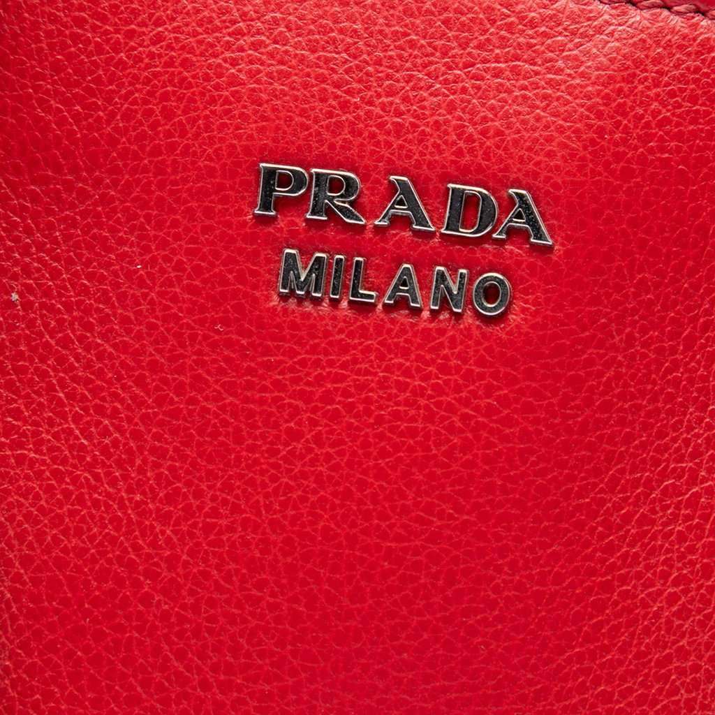 Prada Small Glace Calf Twin Pocket Satchel Red Leather Very good condition - Box View