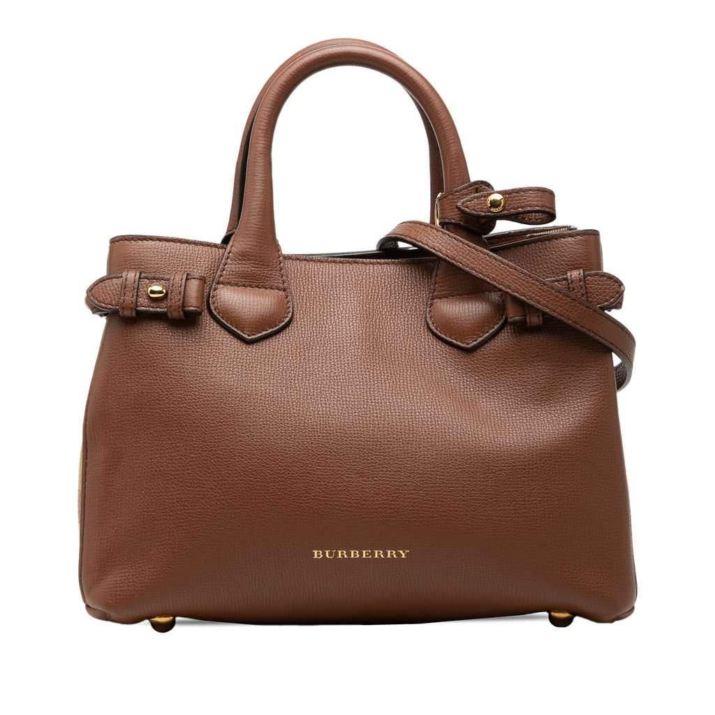 Burberry Small Grainy Calfskin and House Check Banner Satchel Brown Leather Very good - Front View