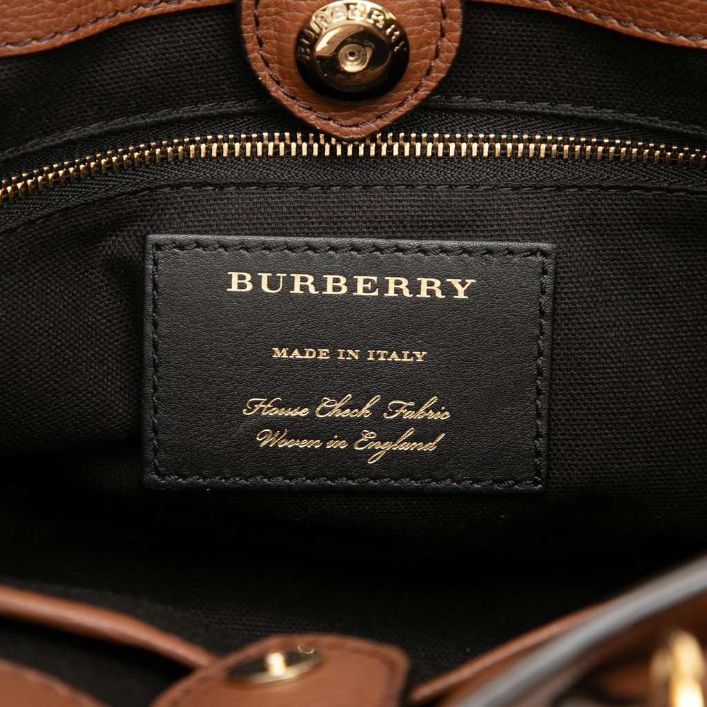 Burberry Small Grainy Calfskin and House Check Banner Satchel Brown Leather Very good - Box View