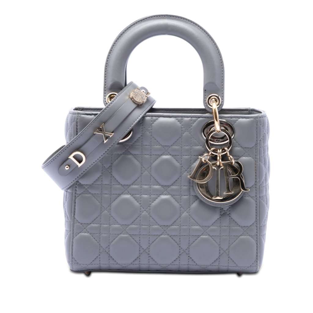 Dior Small Lambskin Cannage My ABCDior Lady Dior Grey Leather Very good condition - Front View