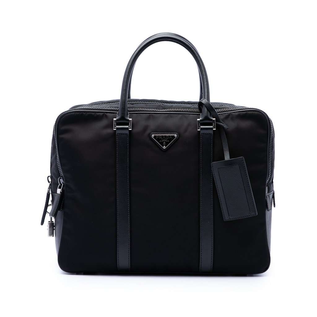 Prada Saffiano Trimmed Tessuto Business Bag Black Good condition - Front View