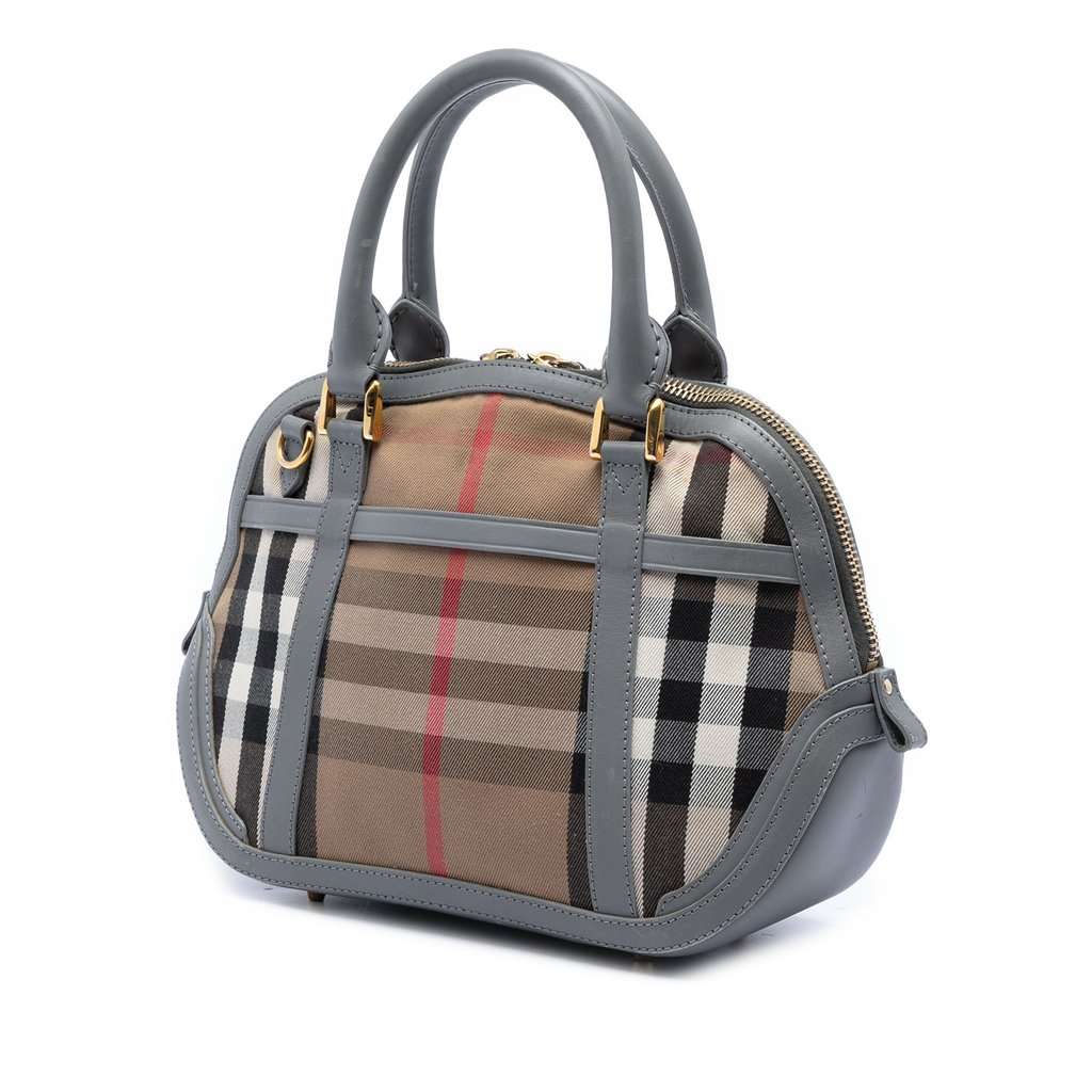 Burberry Small Leather Trimmed House Check Canvas Bridle Orchard Satchel Brown Very good condition - Back View