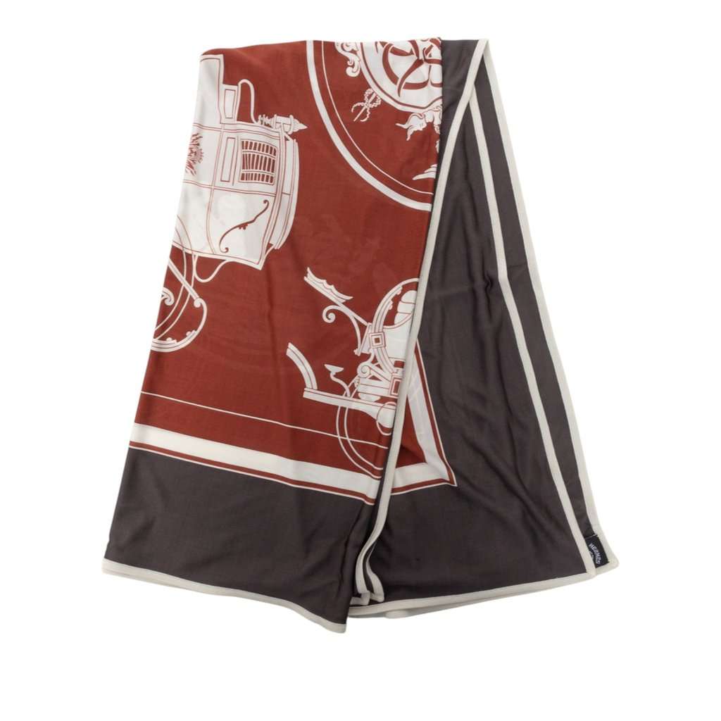 Hermès Ex Libris Fluide Silk Scarf Brown Very good - Front View