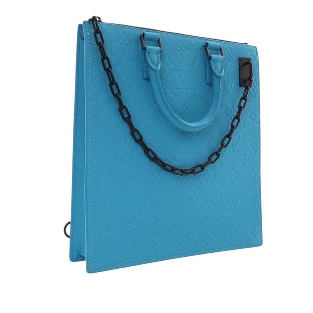 Louis Vuitton Monogram Taurillon Sac Plat Blue Leather Very good condition - Back View