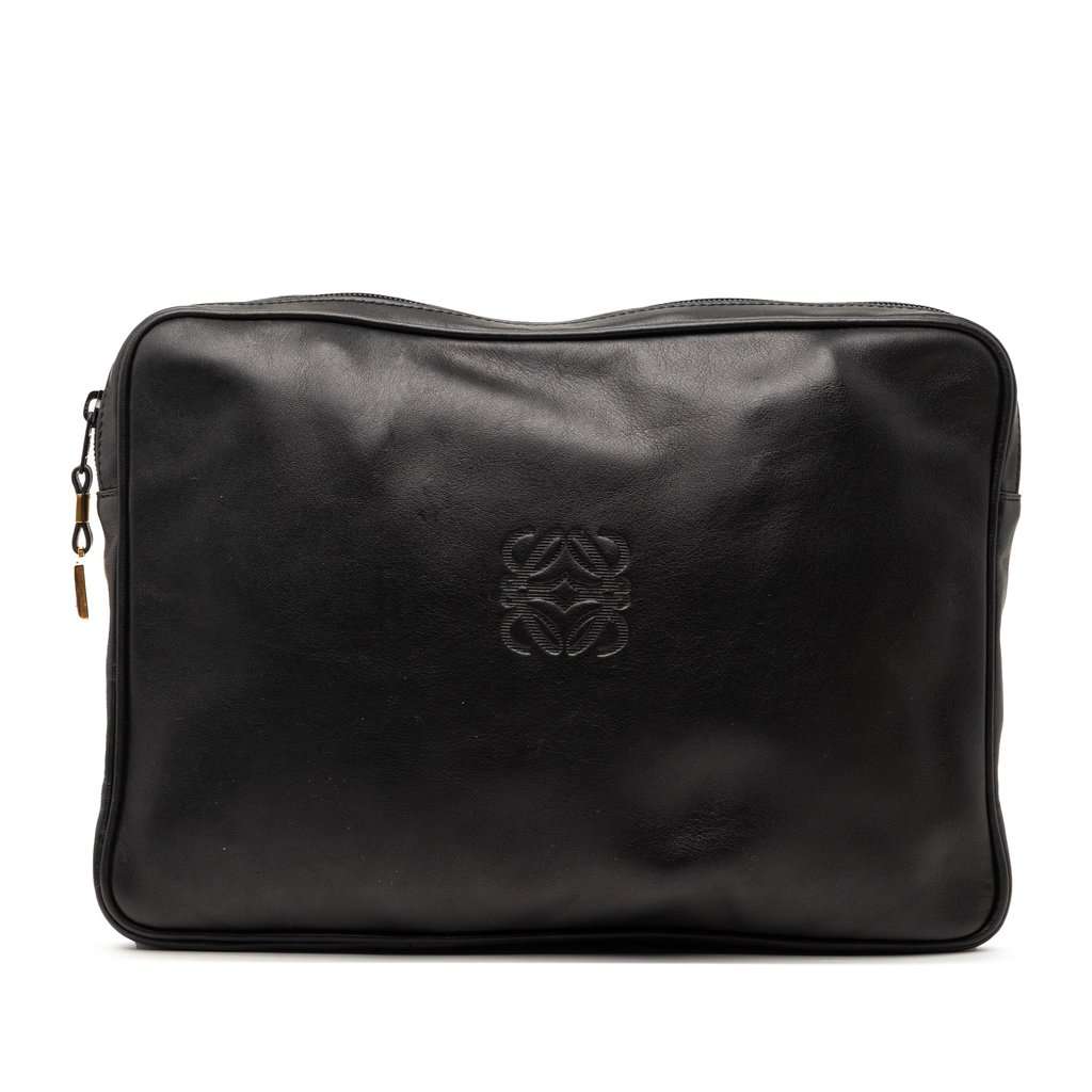 Loewe Leather Anagram Clutch Black Leather Very good condition - Front View