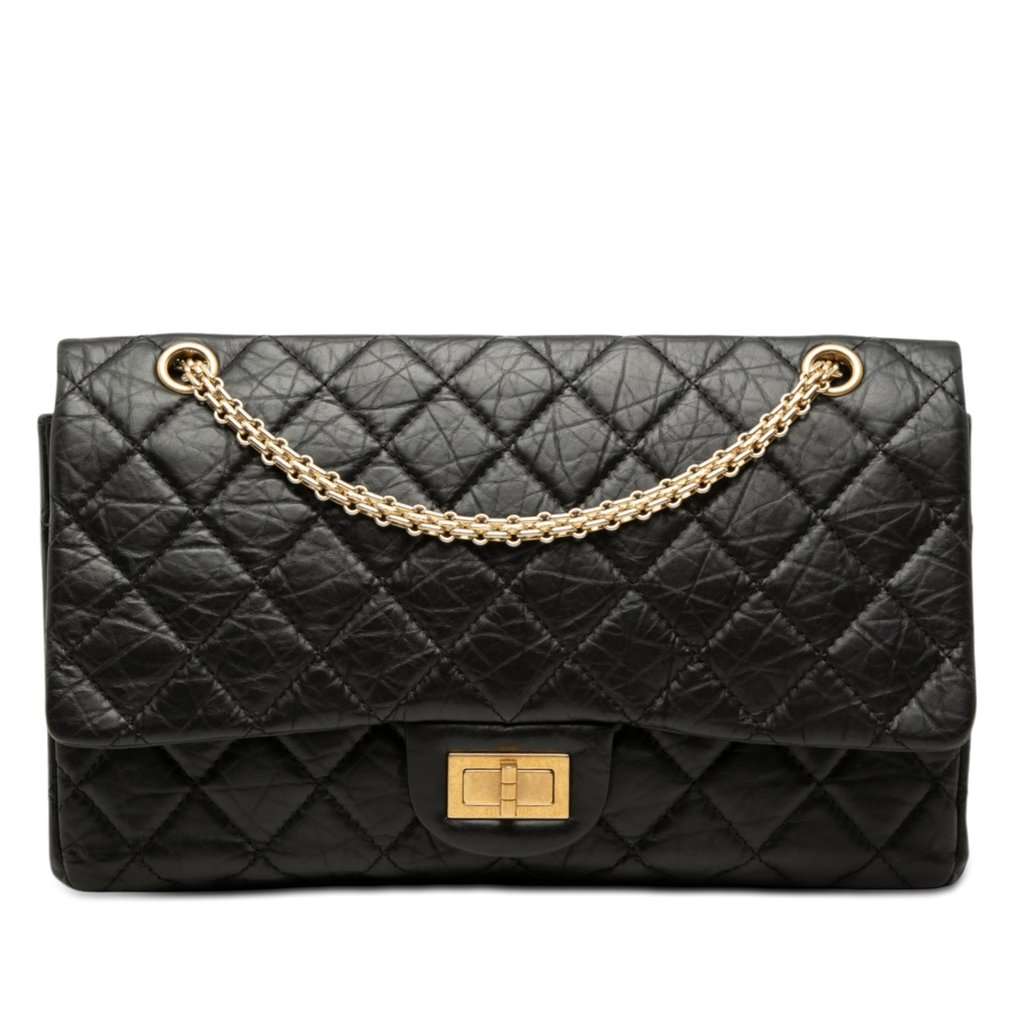 Chanel Quilted Aged Calfskin Reissue 2.55 Double Flap 227 Black Leather Very good condition - Front View