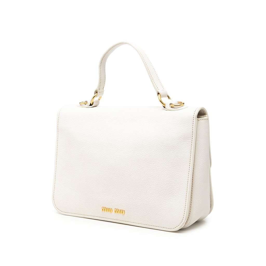 Miu Miu Goatskin Madras Push Lock Top Handle Satchel White Leather Very good condition - Back View