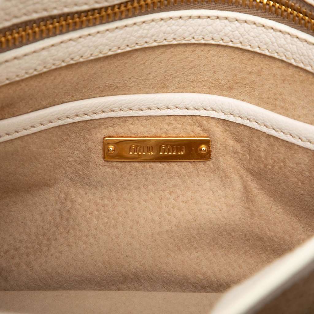 Miu Miu Goatskin Madras Push Lock Top Handle Satchel White Leather Very good condition - Box View