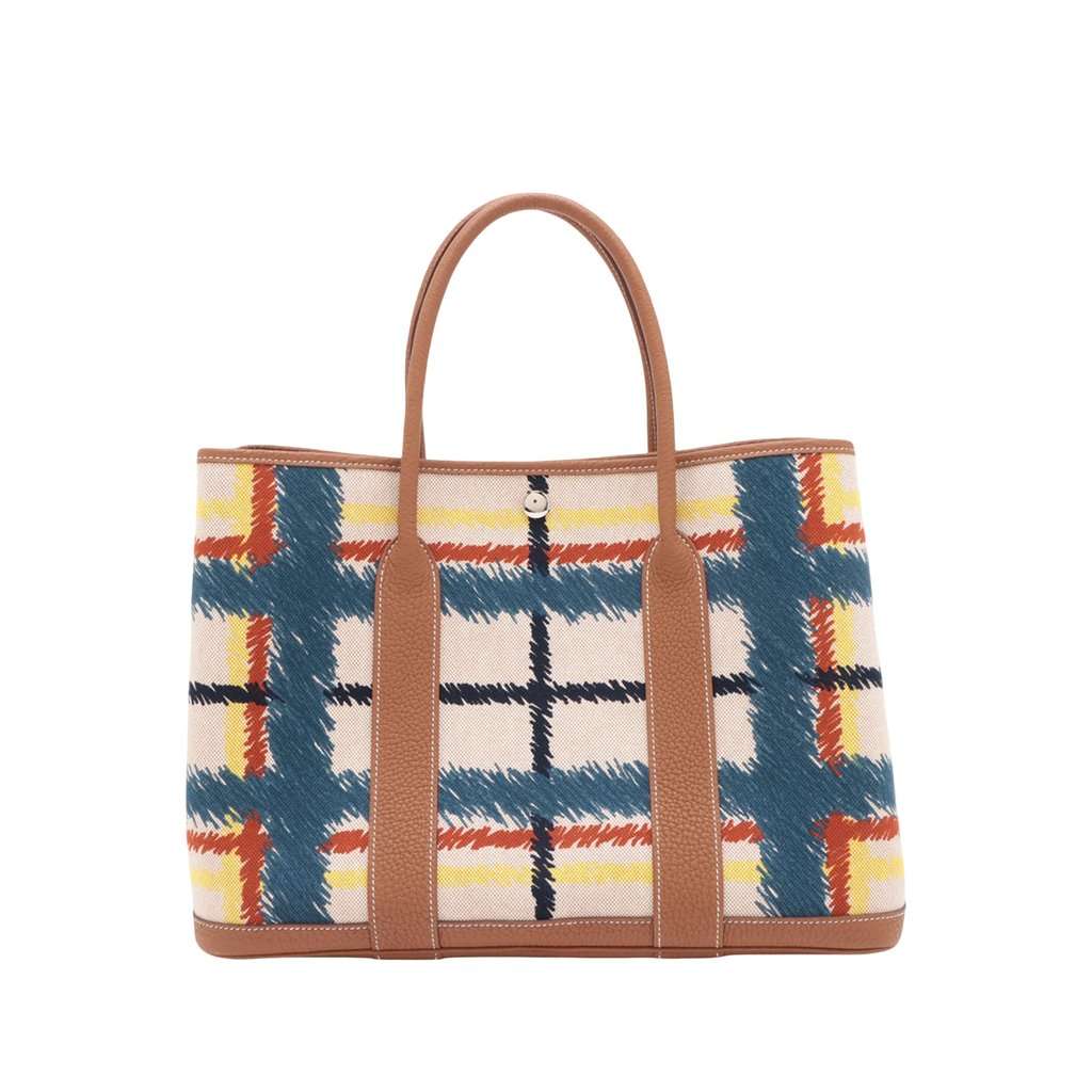 Hermès Toile and Negonda Tartan Cross Garden Party 36 Beige Very good - Back View