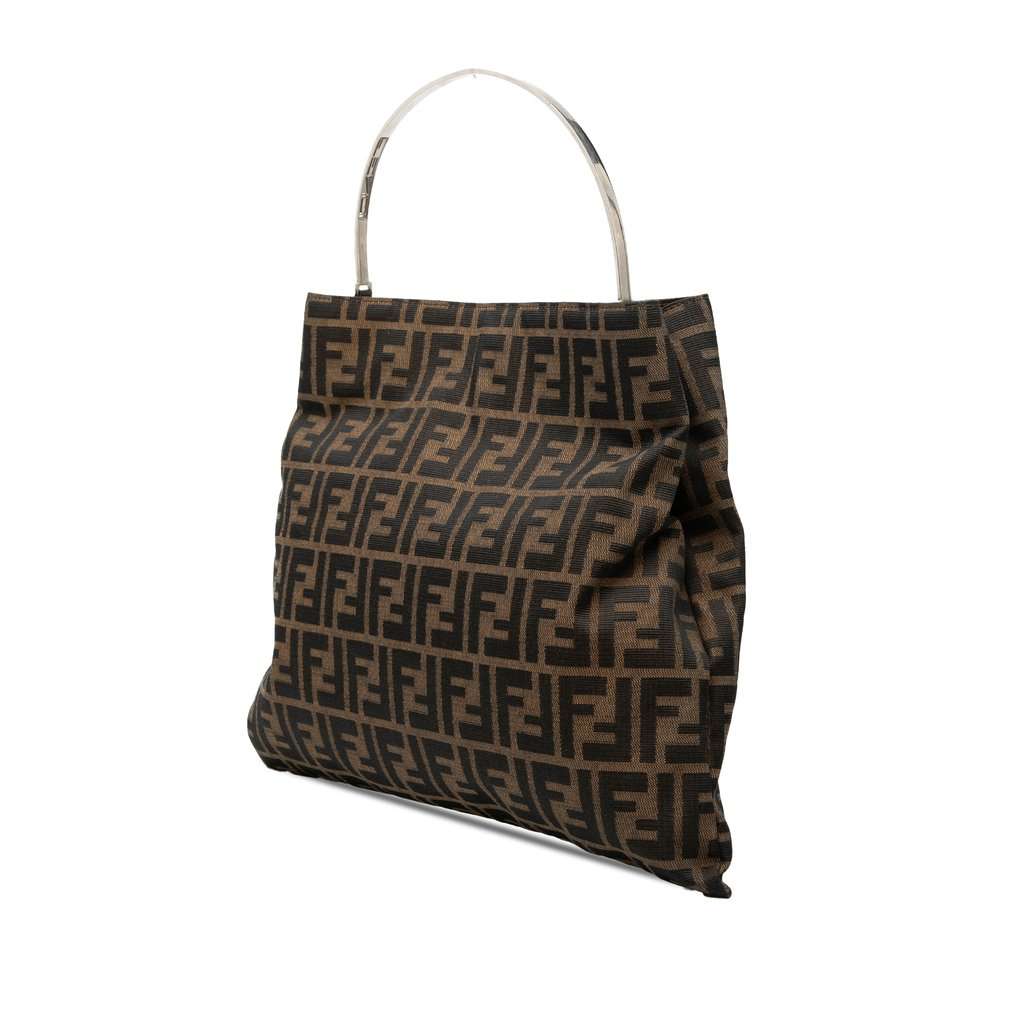 Fendi Zucca Canvas Metal Handle Tote Brown Very good condition - Back View
