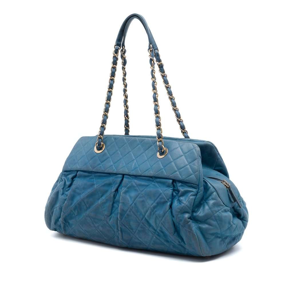 Chanel Quilted Iridescent Calfskin Chic Quilt Bowling Bag Blue Leather Very good - Back View