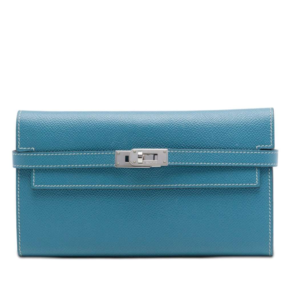 Hermès Epsom Kelly Longue Wallet Blue Leather Very good condition - Front View