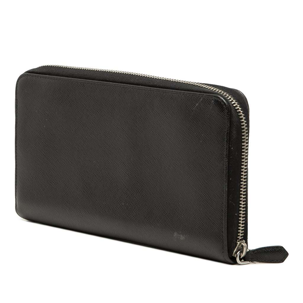 Prada Saffiano Zip Around Travel Wallet Black Leather Very good condition - Back View