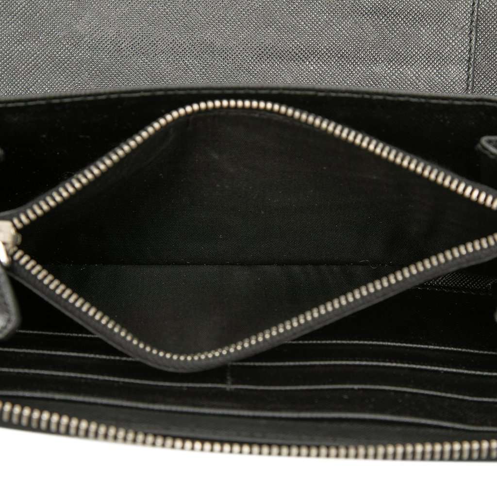 Prada Saffiano Zip Around Travel Wallet Black Leather Very good condition - Box View