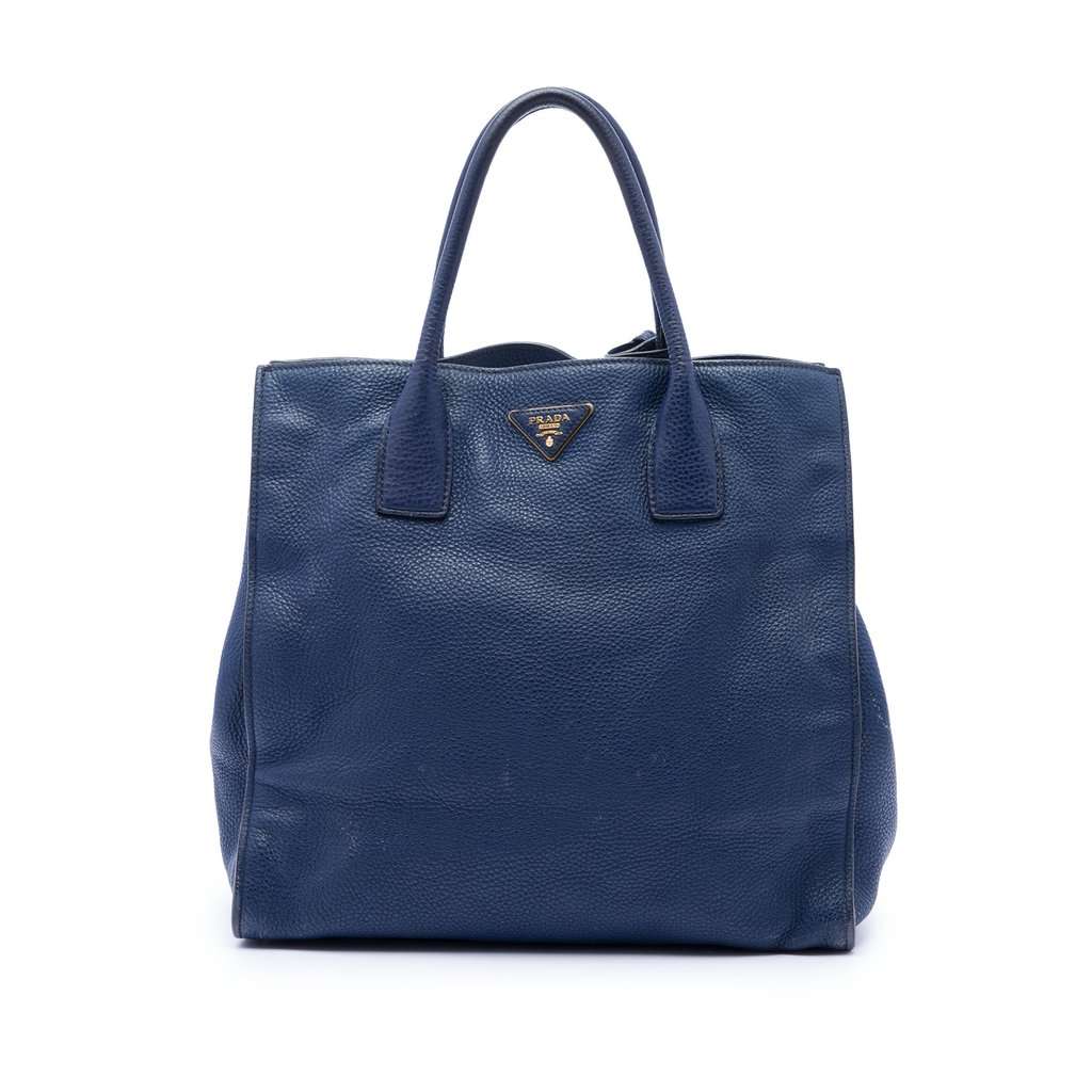 Prada Vitello Daino Open Convertible Tote Blue Leather Very good condition - Front View
