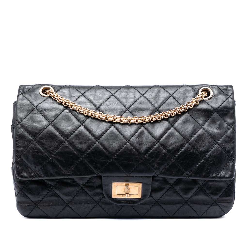 Chanel Quilted Aged Calfskin Reissue 2.55 Double Flap 227 Black Leather Very good condition - Front View