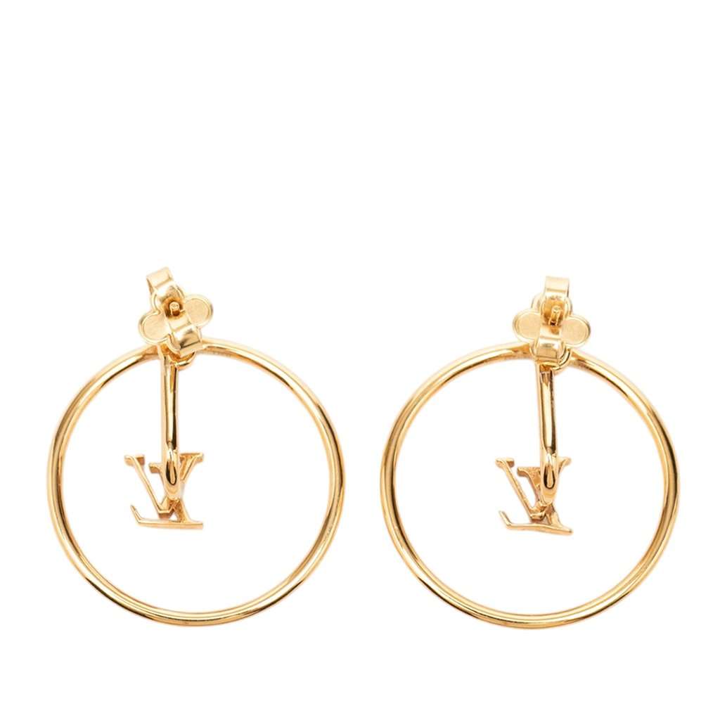 Louis Vuitton Gold Plated LV Eclipse Push Back Earrings Gold Metal Very good condition - Back View