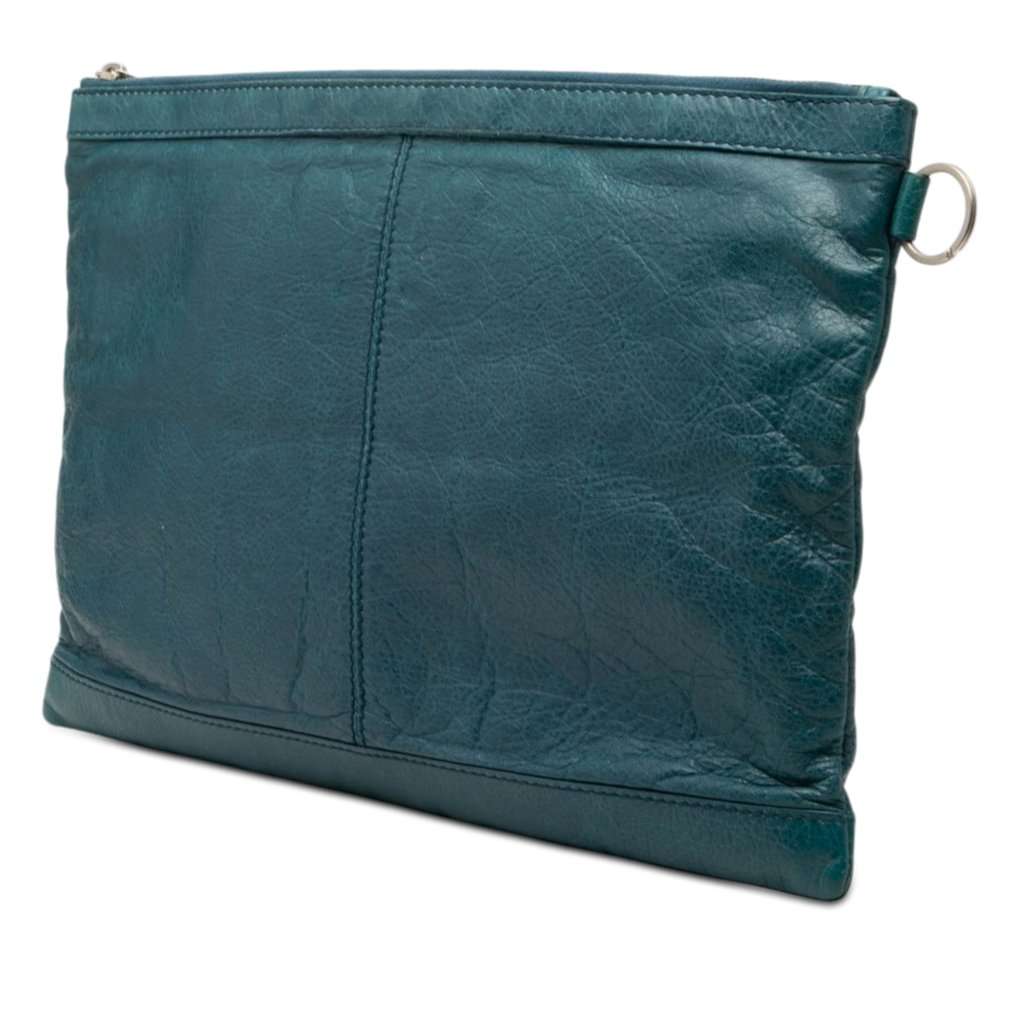 Balenciaga Lambskin Motocross Classic Clip Clutch L Blue Leather Very good - Back View