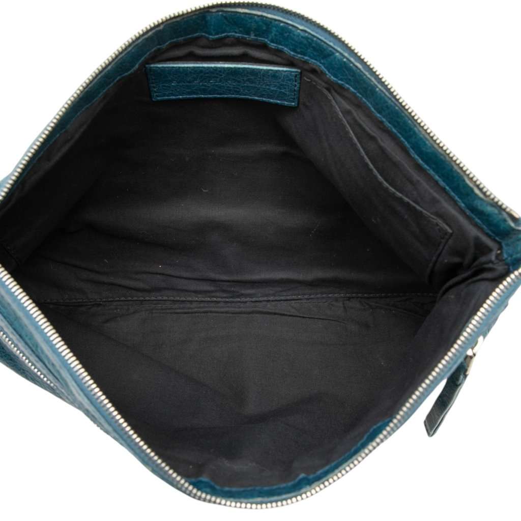 Balenciaga Lambskin Motocross Classic Clip Clutch L Blue Leather Very good - Model View