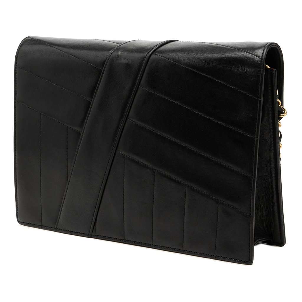 Chanel CC Vertical and Diagonal Quilted Calfskin Envelope Flap Black Leather Very good - Back View