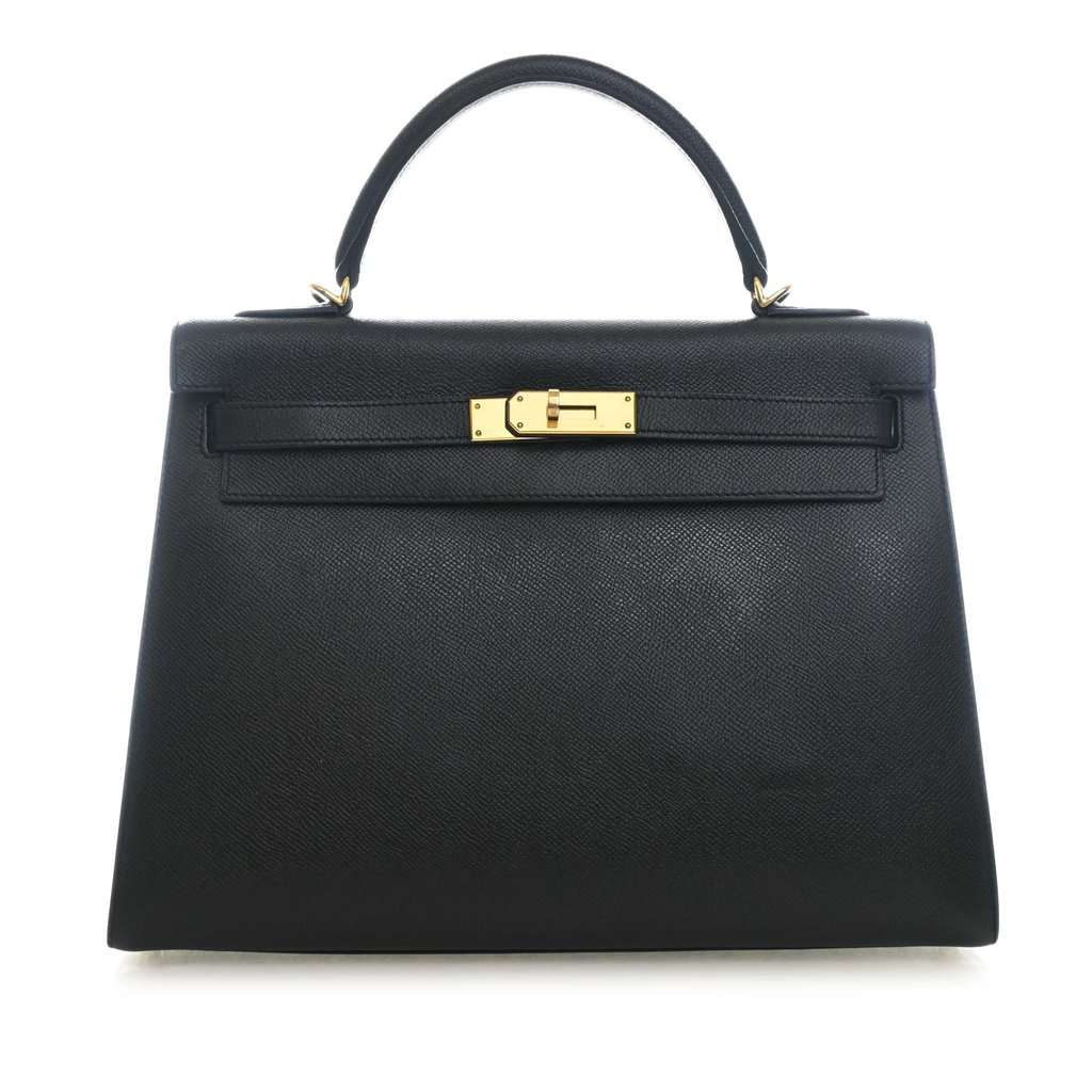 Hermès Epsom Kelly II Sellier 32 Black Leather Very good condition - Front View