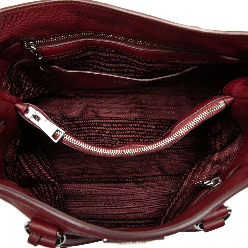 Prada Vitello Daino Open Convertible Tote Red Leather Very good - Model View
