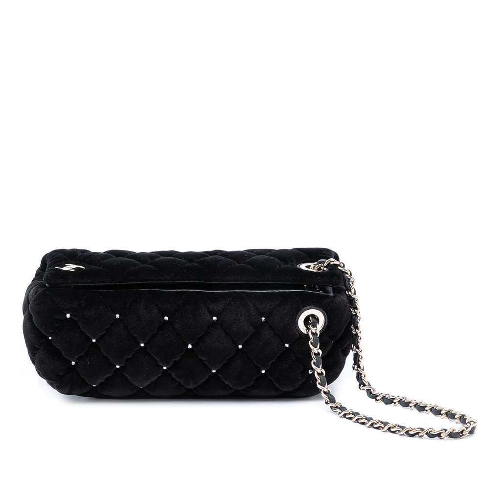 Chanel Quilted Velvet Diamante Wristlet Clutch Black Very good condition - Front View
