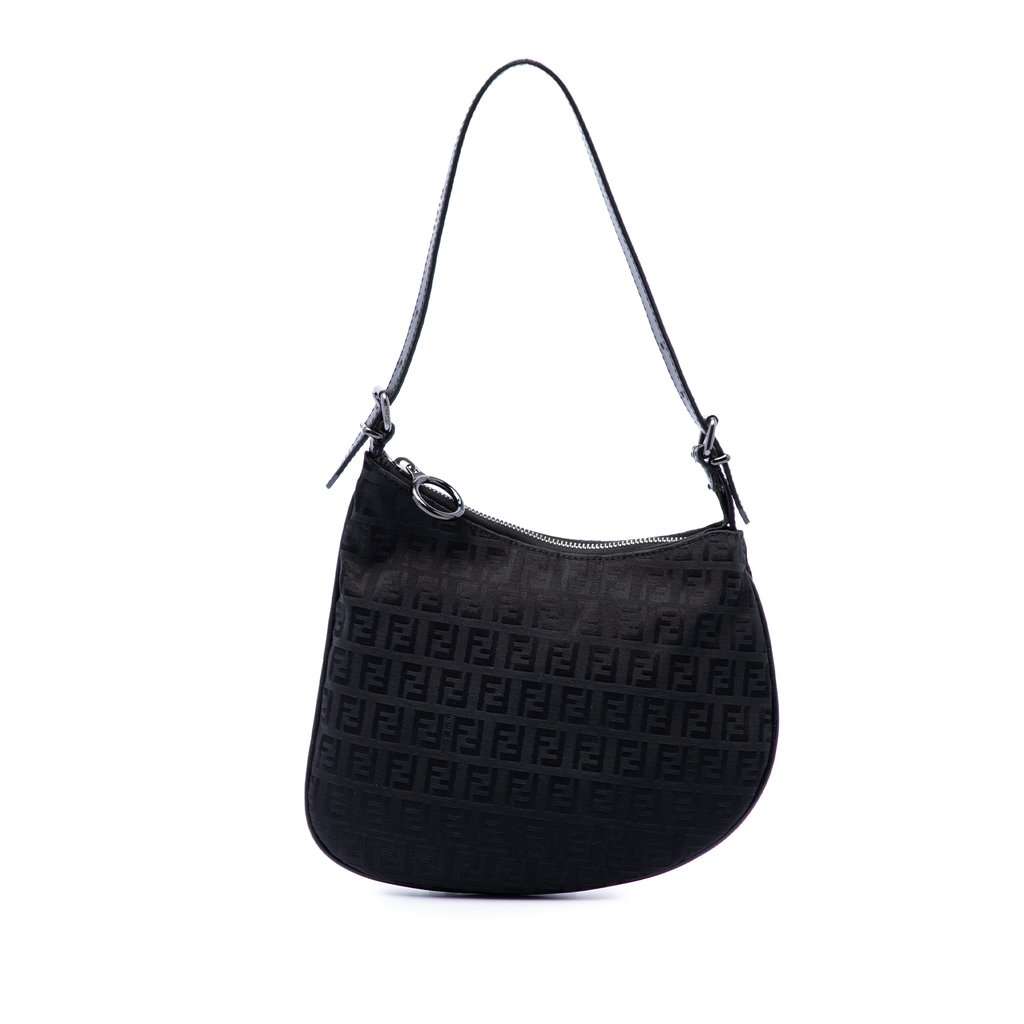 Fendi Zucchino Canvas Oyster Shoulder Bag Black Very good condition - Front View