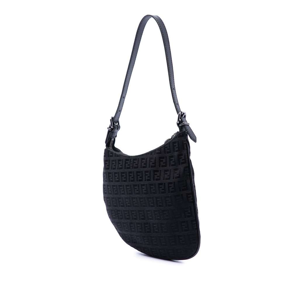 Fendi Zucchino Canvas Oyster Shoulder Bag Black Very good condition - Back View