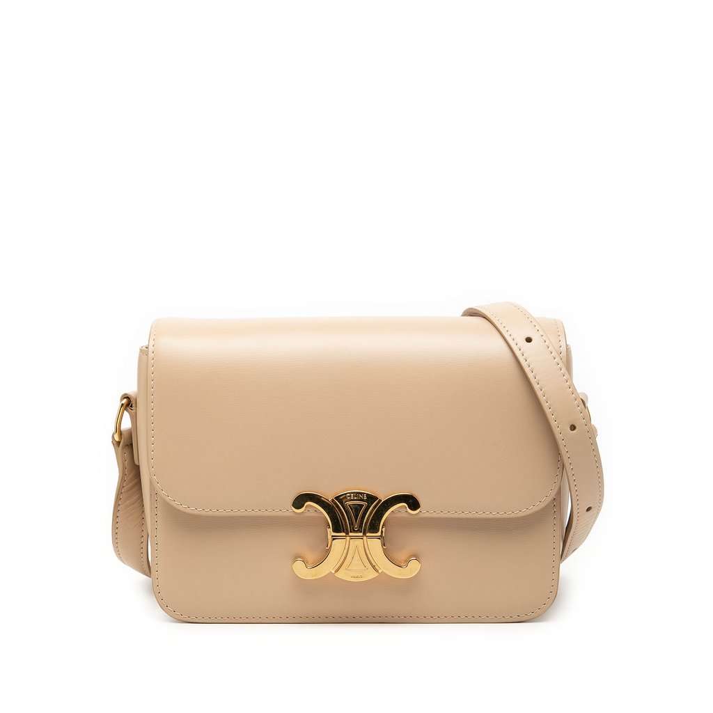 Celine Teen Shiny Calfskin Triomphe Crossbody Beige Leather Very good condition - Front View