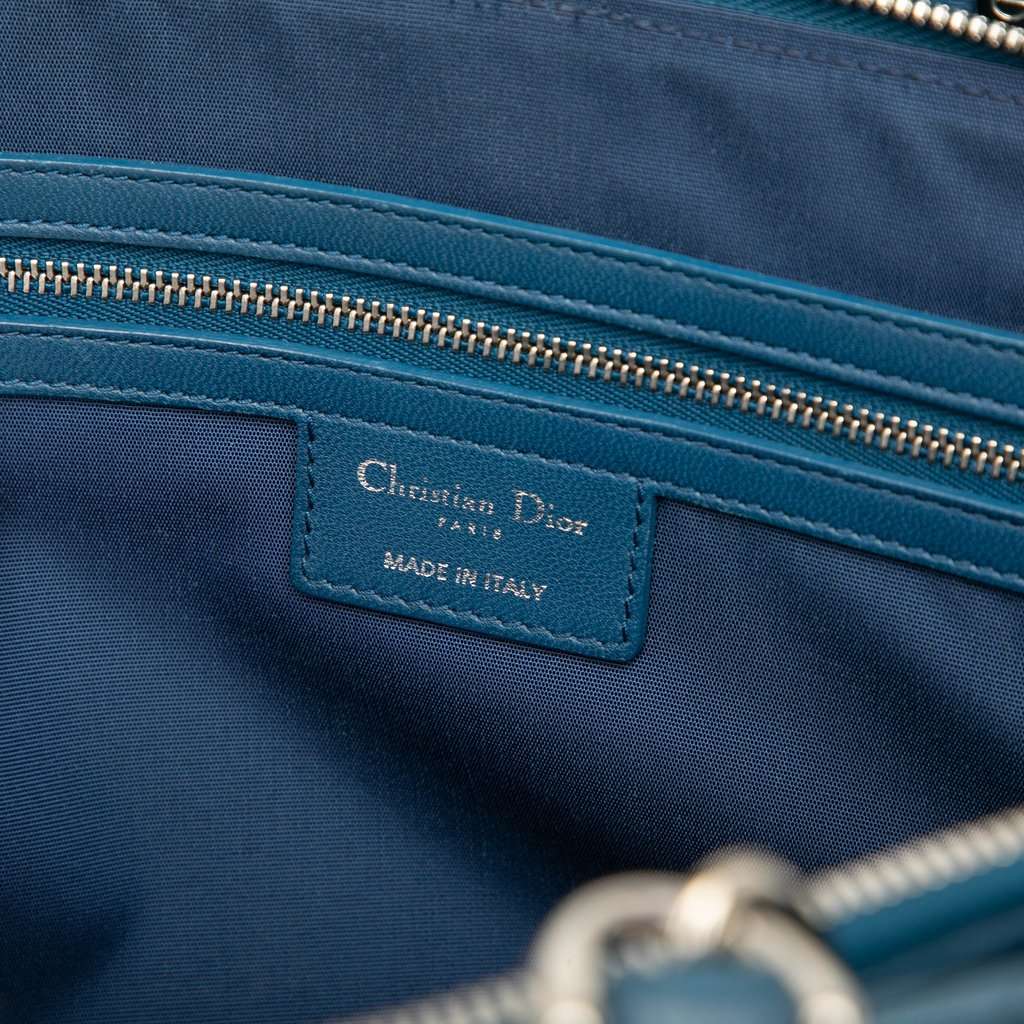 Dior Large Lambskin Cannage Soft Zipped Lady Dior Shopping Tote Blue Leather Very good condition - Box View