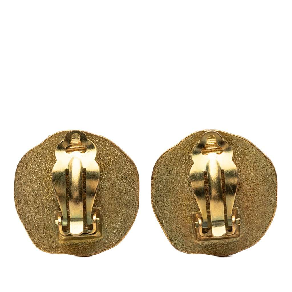 Chanel CC Gold Plated Round Clip On Earrings Gold Metal Very good condition - Back View