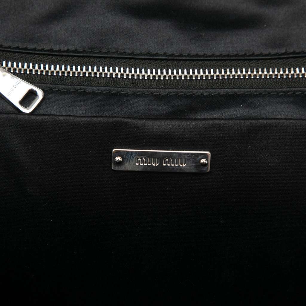 Miu Miu Leather Trimmed Matelasse Crystal Embellished Nylon Backpack Black Very good condition - Box View